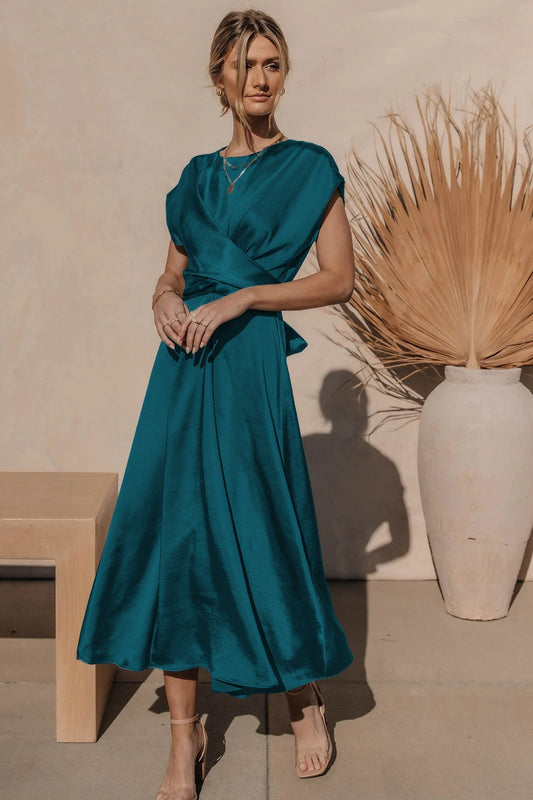 Robe Midi Portefeuille Avec Ceinture Ajustable Et Coupe Fluide Pour Femmes | Idéal Pour Occasions Formelles Et Quotidiennes