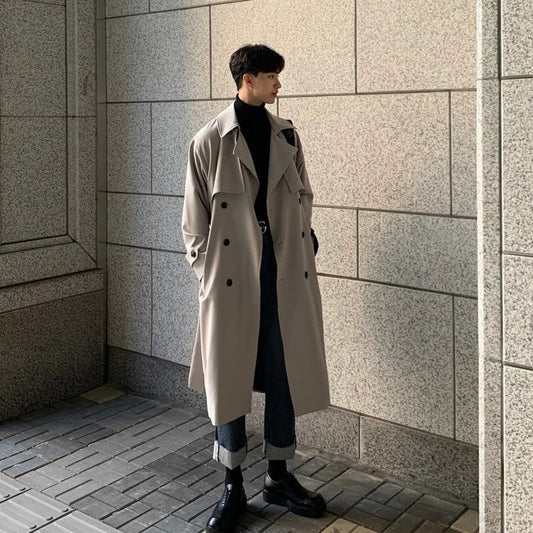 Trench Long pour Homme avec Ceinture Ajustable | Idéal pour L’Automne Et L’Hiver