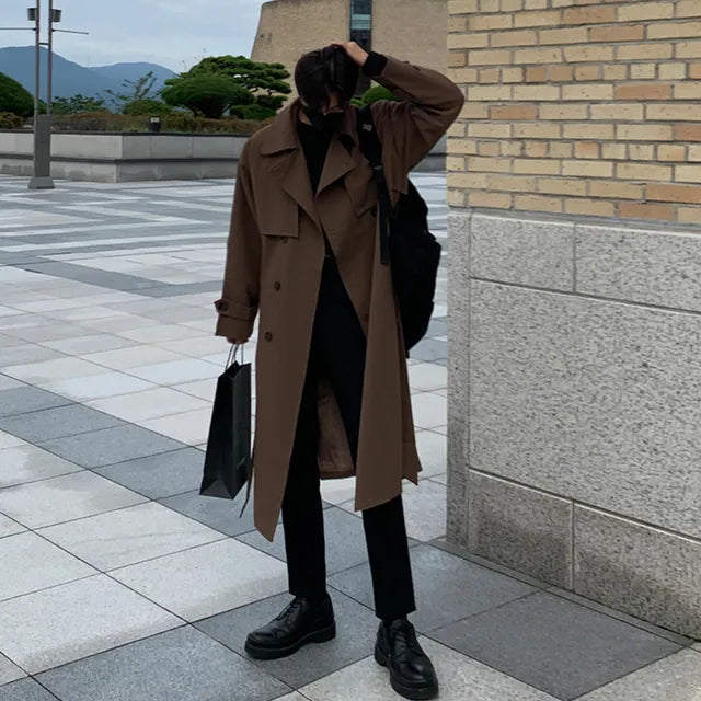 Trench Long pour Homme avec Ceinture Ajustable | Idéal pour L’Automne Et L’Hiver