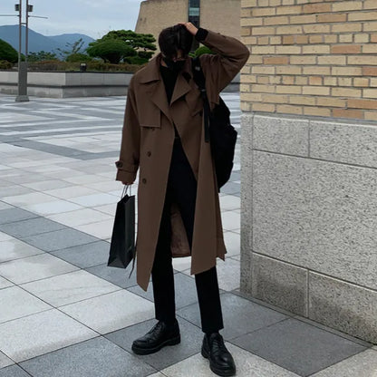 Trench Long pour Homme avec Ceinture Ajustable | Idéal pour L’Automne Et L’Hiver
