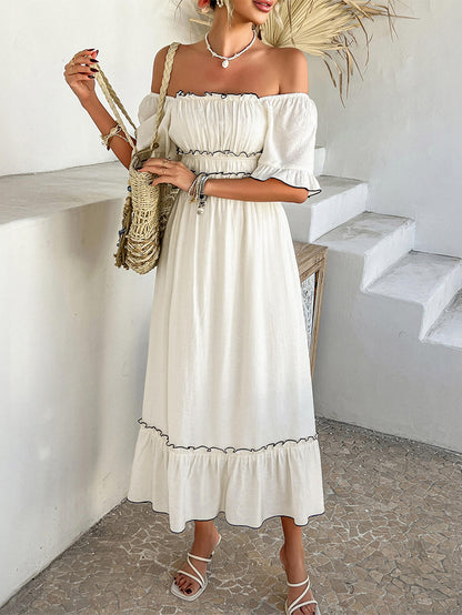 Robe Midi à Encolure Carrée avec Taille Froncée pour Femme | Idéale pour les Journées et Soirées d’Été