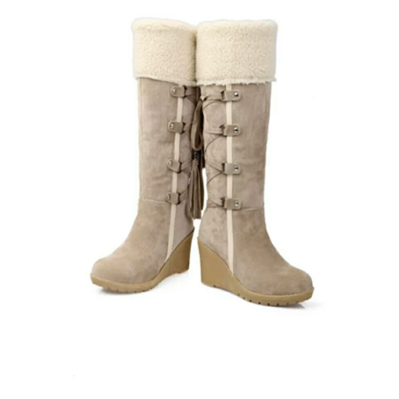 Bottes d’Hiver à Talon Compensé avec Fermeture Ouverte pour Femmes | Idéal pour Saison Froide