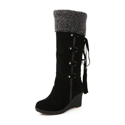 Bottes d’Hiver à Talon Compensé avec Fermeture Ouverte pour Femmes | Idéal pour Saison Froide