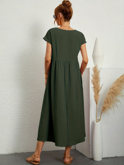 Robe Midi Ample À Manches Courtes Avec Poches Pour Femmes | Idéale Pour Les Journées D’été