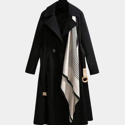 Trench-coat Long Avec Ceinture Et Foulard Pour Femme | Idéal Pour La Mi-saison