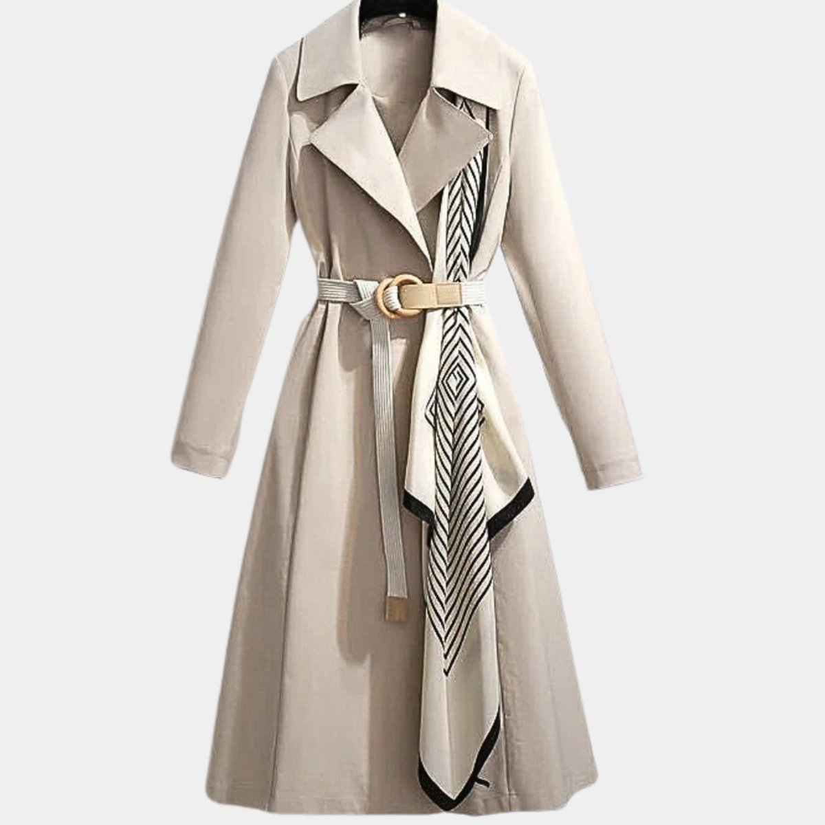 Trench-coat Long Avec Ceinture Et Foulard Pour Femme | Idéal Pour La Mi-saison