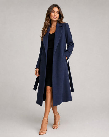 Manteau Long Femme À Ceinture Avec Col Cranté | Ideal for Mi-saison