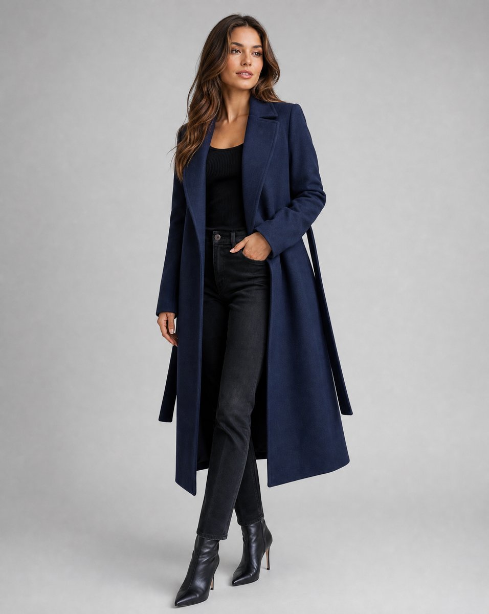 Manteau Long Femme À Ceinture Avec Col Cranté | Ideal for Mi-saison