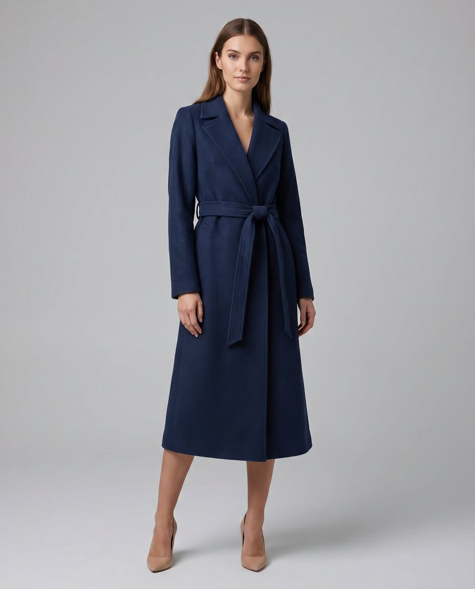 Manteau Long Femme À Ceinture Avec Col Cranté | Ideal for Mi-saison