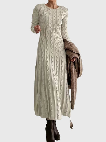Robe Pull Maxi À Torsades Pour Femme Col Rond Et Manches Longues | Idéale Pour L'automne