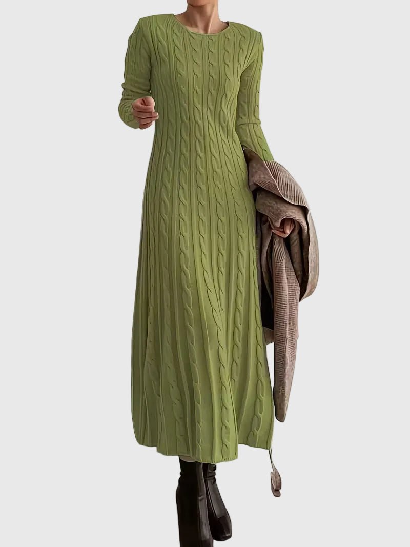 Robe Pull Maxi À Torsades Pour Femme Col Rond Et Manches Longues | Idéale Pour L'automne