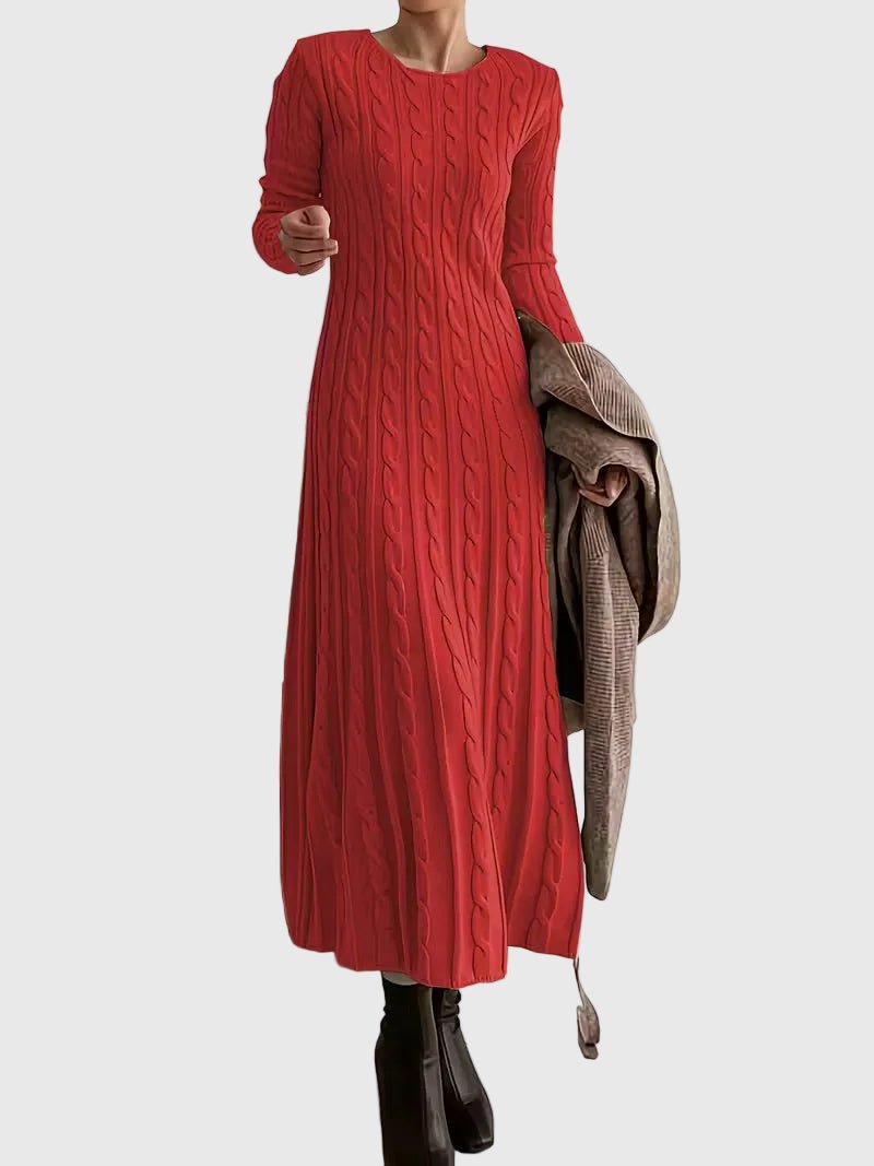 Robe Pull Maxi À Torsades Pour Femme Col Rond Et Manches Longues | Idéale Pour L'automne