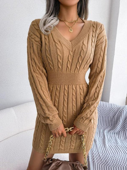 Robe Pull Femme À Col V Et Maille Torsadée | Idéale Pour L'automne Et L'hiver