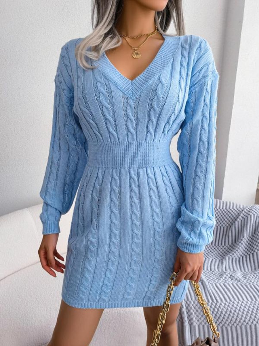 Robe Pull Femme À Col V Et Maille Torsadée | Idéale Pour L'automne Et L'hiver