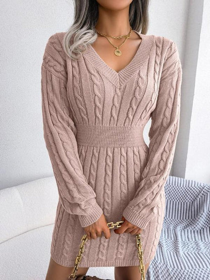 Robe Pull Femme À Col V Et Maille Torsadée | Idéale Pour L'automne Et L'hiver