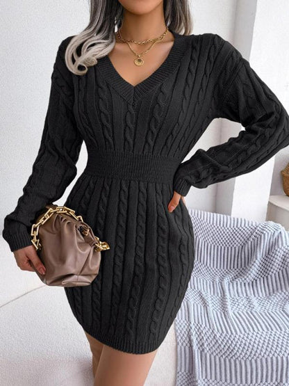Robe Pull Femme À Col V Et Maille Torsadée | Idéale Pour L'automne Et L'hiver