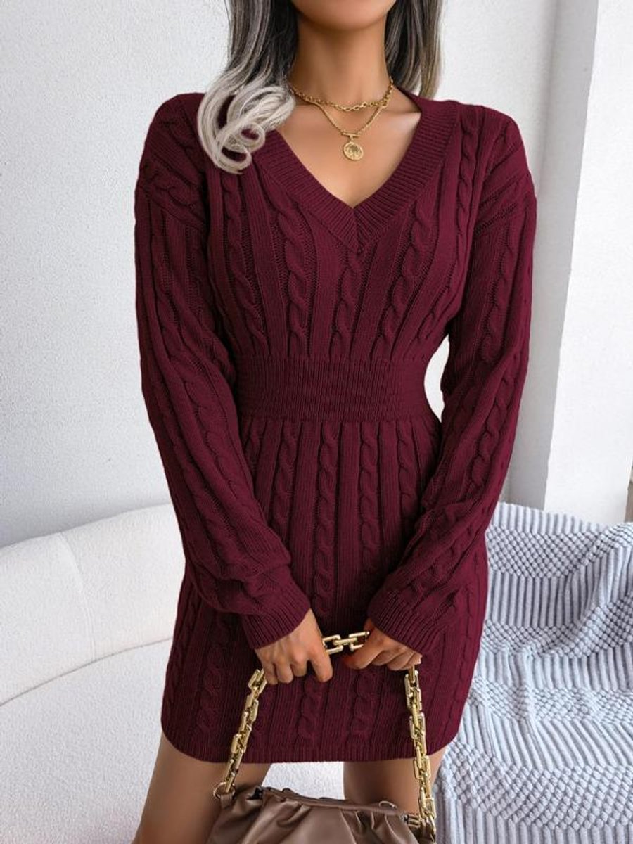 Robe Pull Femme À Col V Et Maille Torsadée | Idéale Pour L'automne Et L'hiver