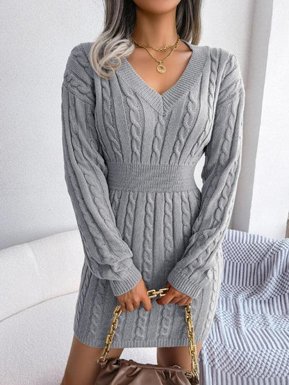 Robe Pull Femme À Col V Et Maille Torsadée | Idéale Pour L'automne Et L'hiver