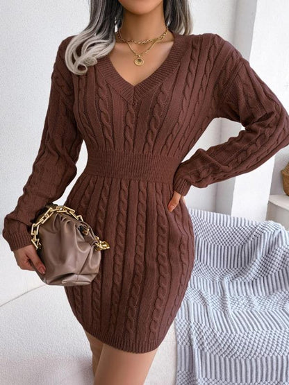 Robe Pull Femme À Col V Et Maille Torsadée | Idéale Pour L'automne Et L'hiver