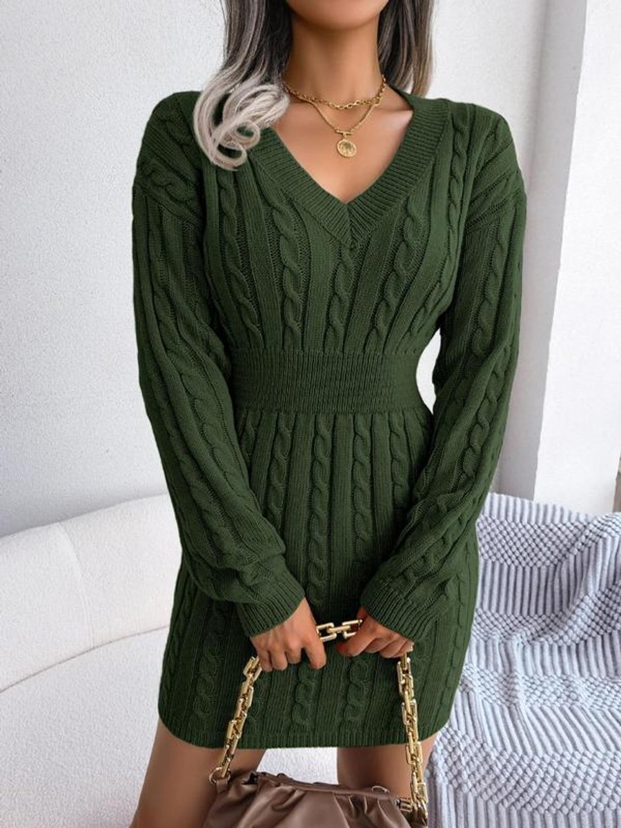 Robe Pull Femme À Col V Et Maille Torsadée | Idéale Pour L'automne Et L'hiver