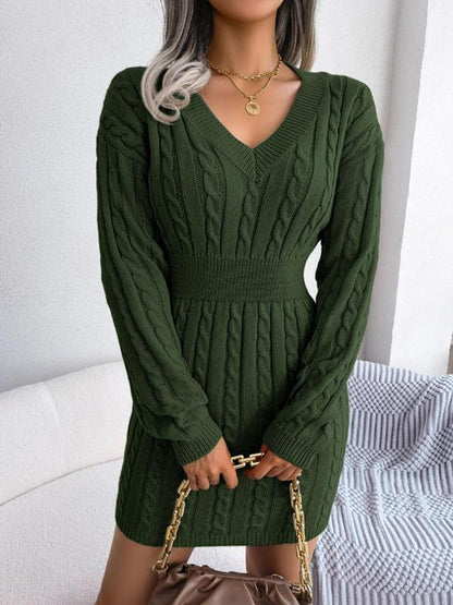 Robe Pull Femme À Col V Et Maille Torsadée | Idéale Pour L'automne Et L'hiver