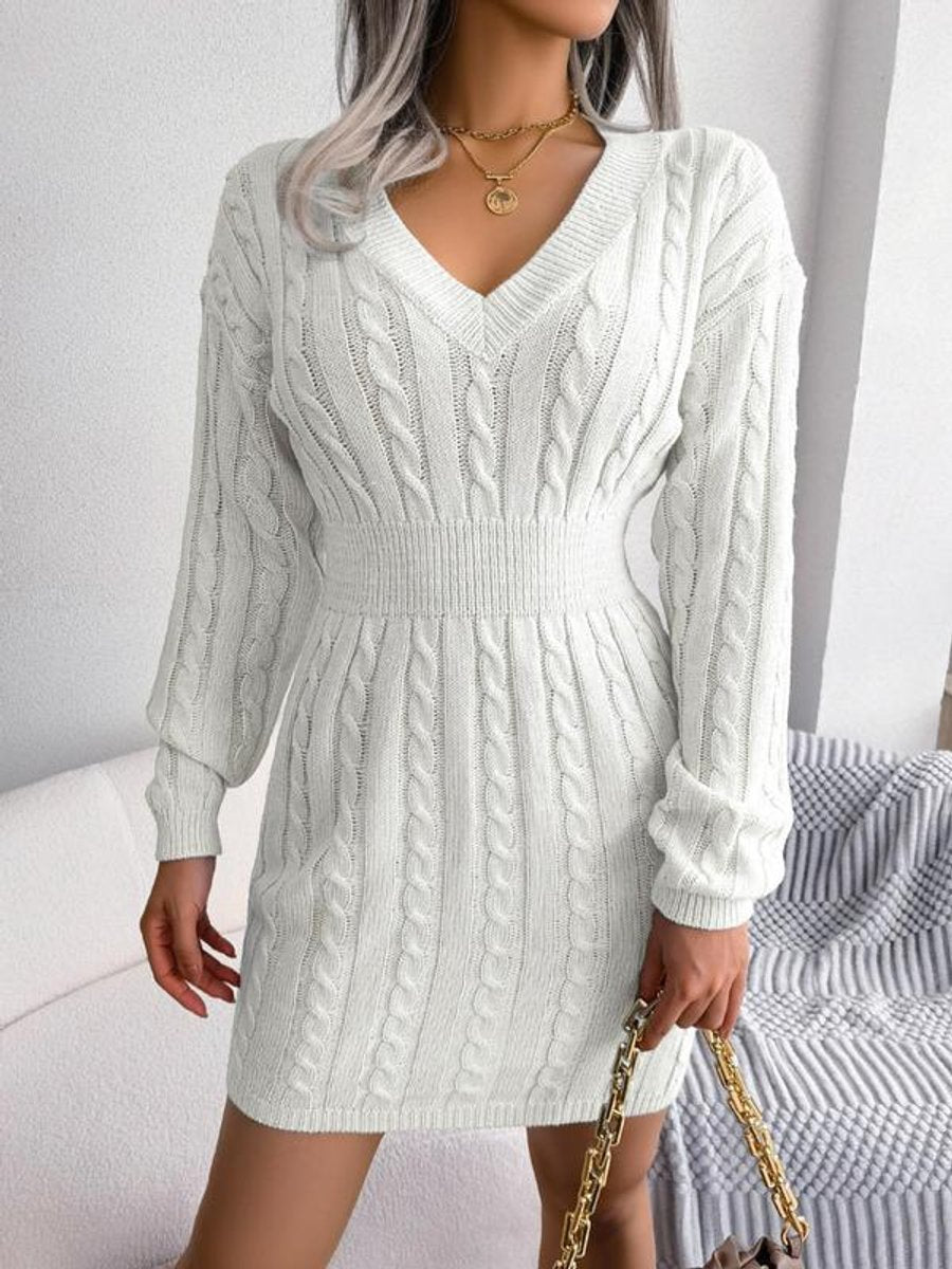 Robe Pull Femme À Col V Et Maille Torsadée | Idéale Pour L'automne Et L'hiver