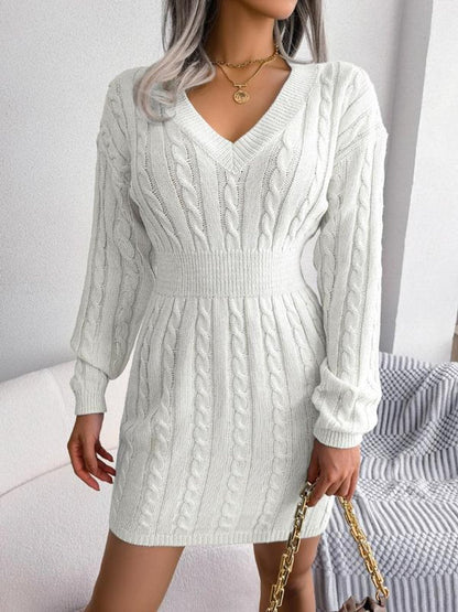 Robe Pull Femme À Col V Et Maille Torsadée | Idéale Pour L'automne Et L'hiver