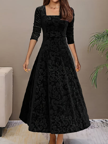 Robe Midi Avec Col Carré Et Manches Trois Quarts Pour Femme | Idéal Pour Les Occasions Festives