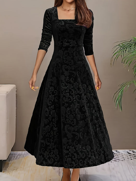 Robe midi col carré à manches trois quarts pour femmes