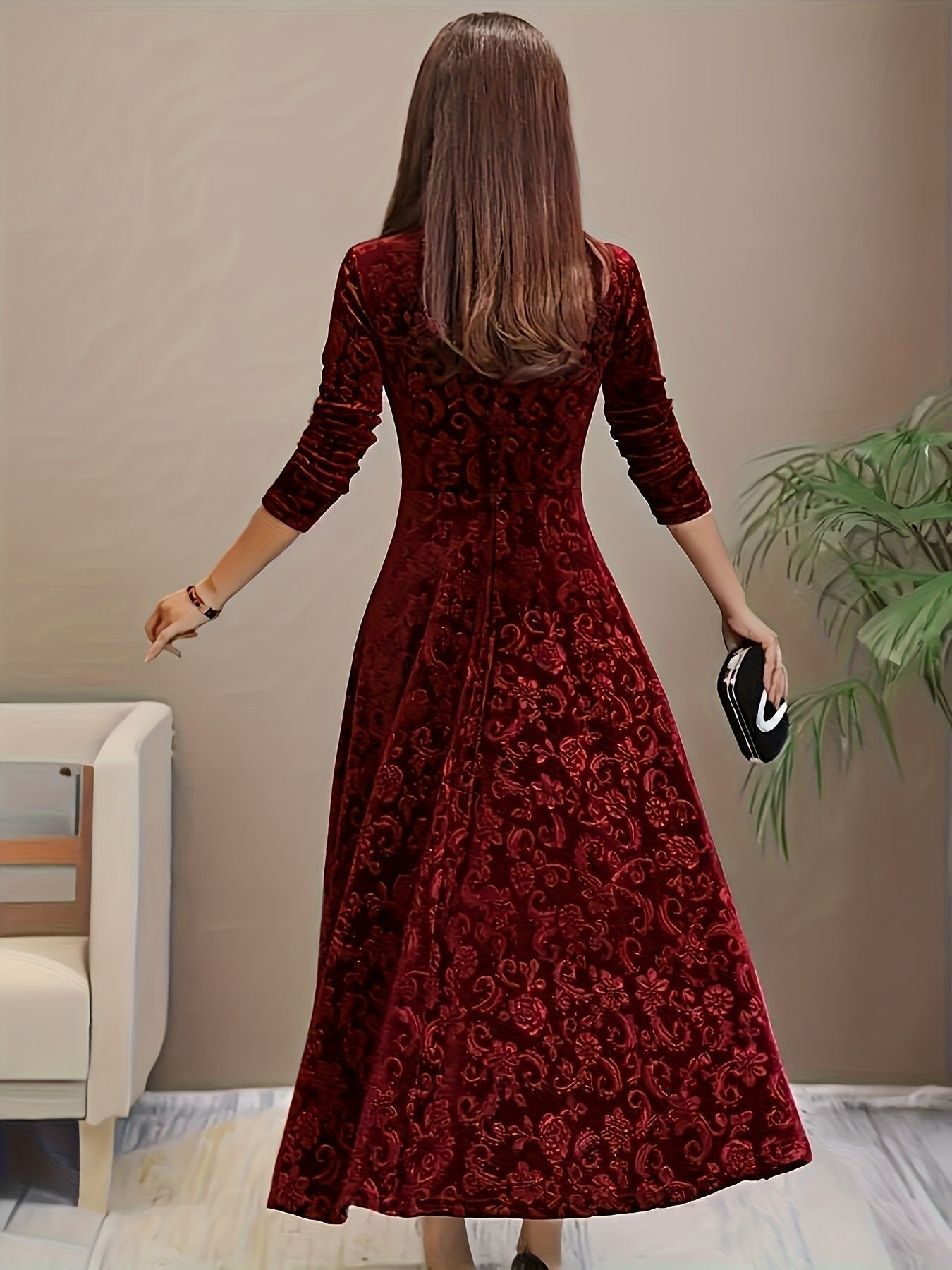Robe Midi Avec Col Carré Et Manches Trois Quarts Pour Femme | Idéal Pour Les Occasions Festives
