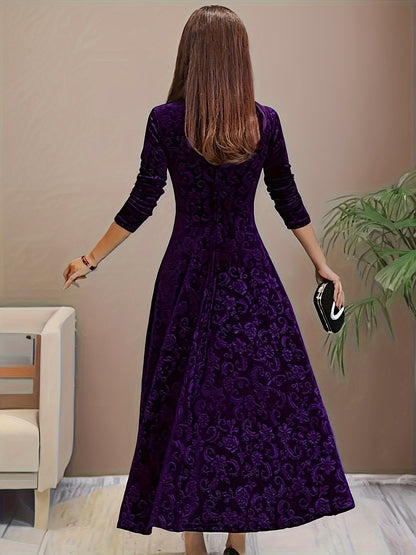 Robe Midi Avec Col Carré Et Manches Trois Quarts Pour Femme | Idéal Pour Les Occasions Festives