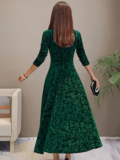 Robe Midi Avec Col Carré Et Manches Trois Quarts Pour Femme | Idéal Pour Les Occasions Festives