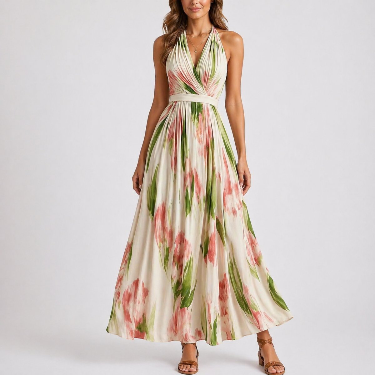 Robe maxi avec col halter pour femmes | Ideal pour mariage ou cérémonie en plein air