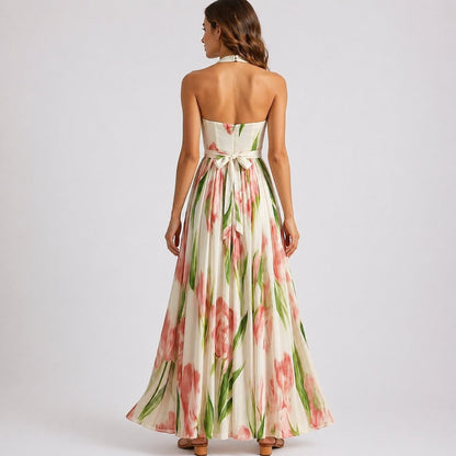 Robe maxi avec col halter pour femmes | Ideal pour mariage ou cérémonie en plein air