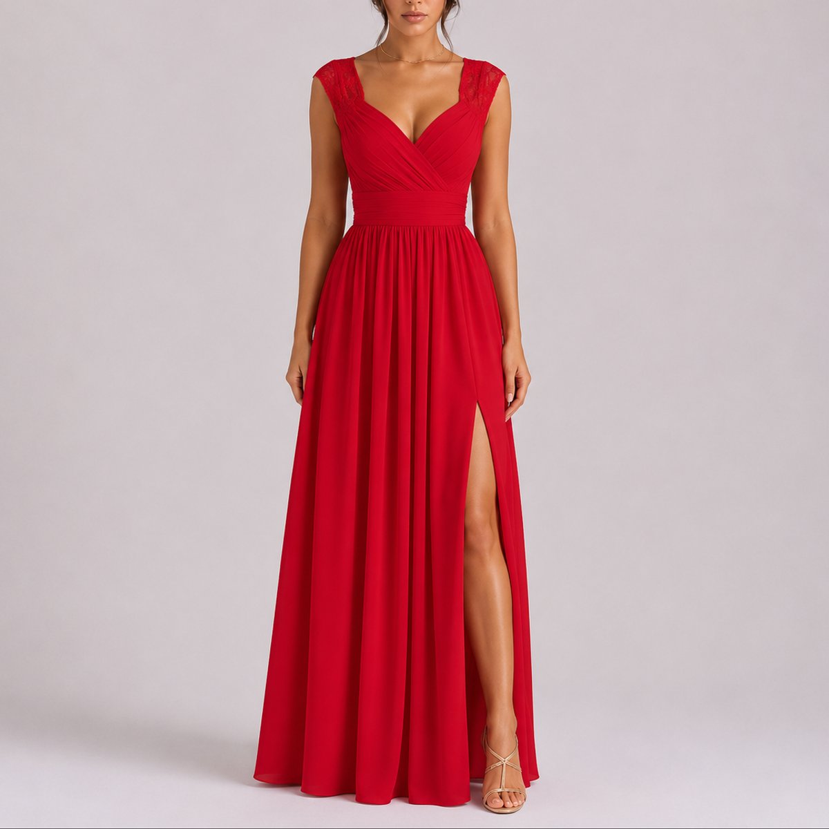 Robe Maxi À Col V Croisé Avec Épaules en Dentelle Pour Femme | Idéale Pour Les Cérémonies Et Les Occasions Formelles