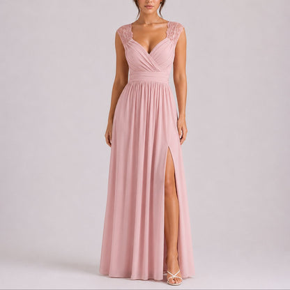 Robe Maxi À Col V Croisé Avec Épaules en Dentelle Pour Femme | Idéale Pour Les Cérémonies Et Les Occasions Formelles