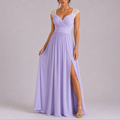 Robe Maxi À Col V Croisé Avec Épaules en Dentelle Pour Femme | Idéale Pour Les Cérémonies Et Les Occasions Formelles