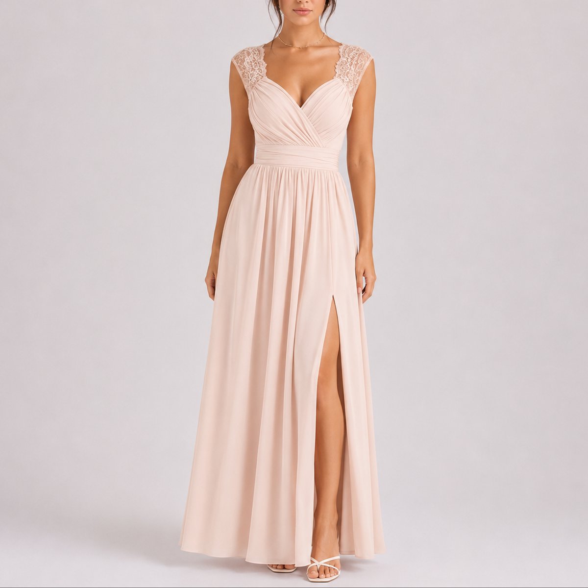Robe Maxi À Col V Croisé Avec Épaules en Dentelle Pour Femme | Idéale Pour Les Cérémonies Et Les Occasions Formelles