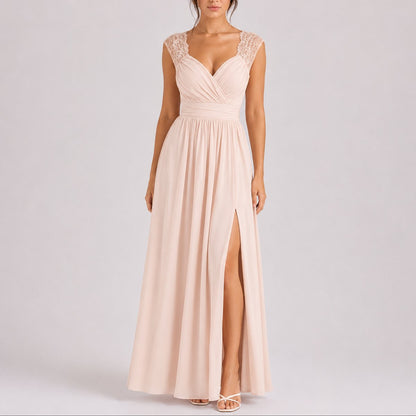 Robe Maxi À Col V Croisé Avec Épaules en Dentelle Pour Femme | Idéale Pour Les Cérémonies Et Les Occasions Formelles