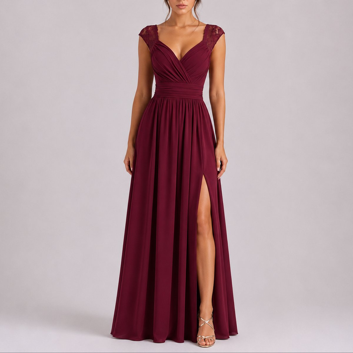 Robe Maxi À Col V Croisé Avec Épaules en Dentelle Pour Femme | Idéale Pour Les Cérémonies Et Les Occasions Formelles