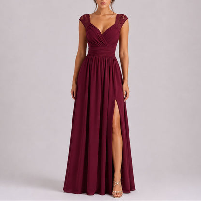 Robe Maxi À Col V Croisé Avec Épaules en Dentelle Pour Femme | Idéale Pour Les Cérémonies Et Les Occasions Formelles