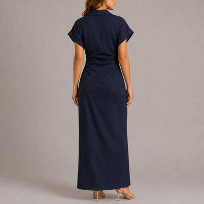 Robe Chemise Maxi Boutonnée Avec Fronces Pour Femme | Idéale Pour Les Occasions Décontractées Et Semi-formelles