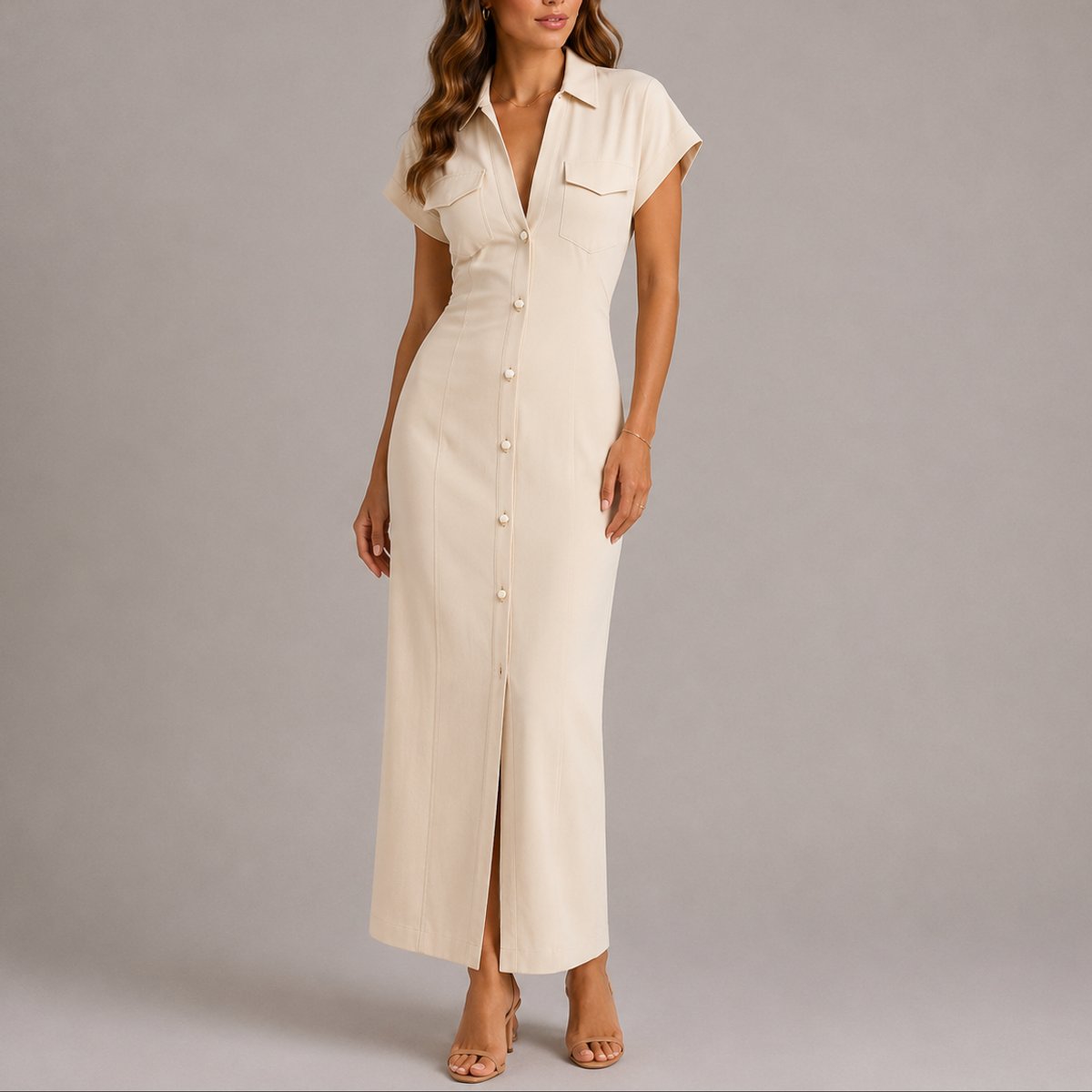 Robe Chemise Maxi Boutonnée Avec Fronces Pour Femme | Idéale Pour Les Occasions Décontractées Et Semi-formelles