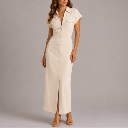 Robe Chemise Maxi Boutonnée Avec Fronces Pour Femme | Idéale Pour Les Occasions Décontractées Et Semi-formelles