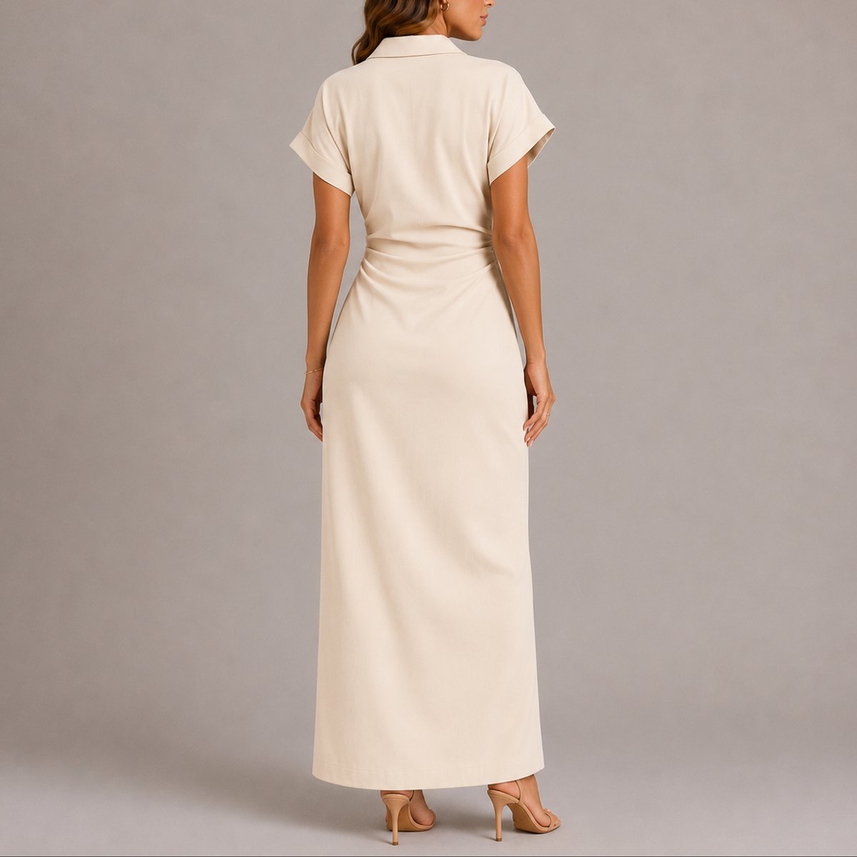 Robe Chemise Maxi Boutonnée Avec Fronces Pour Femme | Idéale Pour Les Occasions Décontractées Et Semi-formelles
