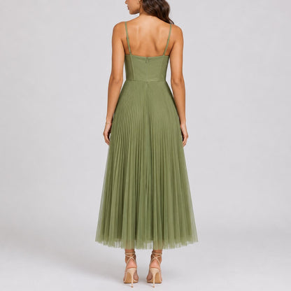 Robe Midi Avec Corsage Style Corset Et Jupe Plissée Pour Femme | Idéale Pour Les Cérémonies Et Les Réceptions