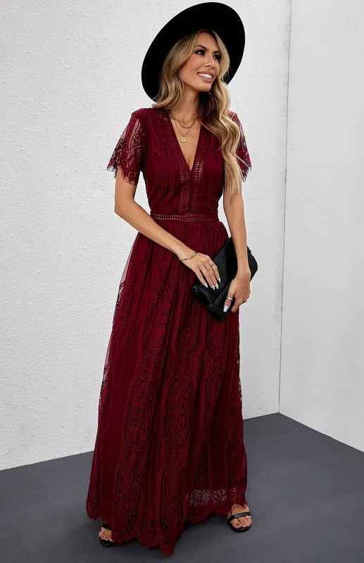 Robe Maxi sans Manches avec Détails en Dentelle pour Femme | Idéale pour les Evénements Formels