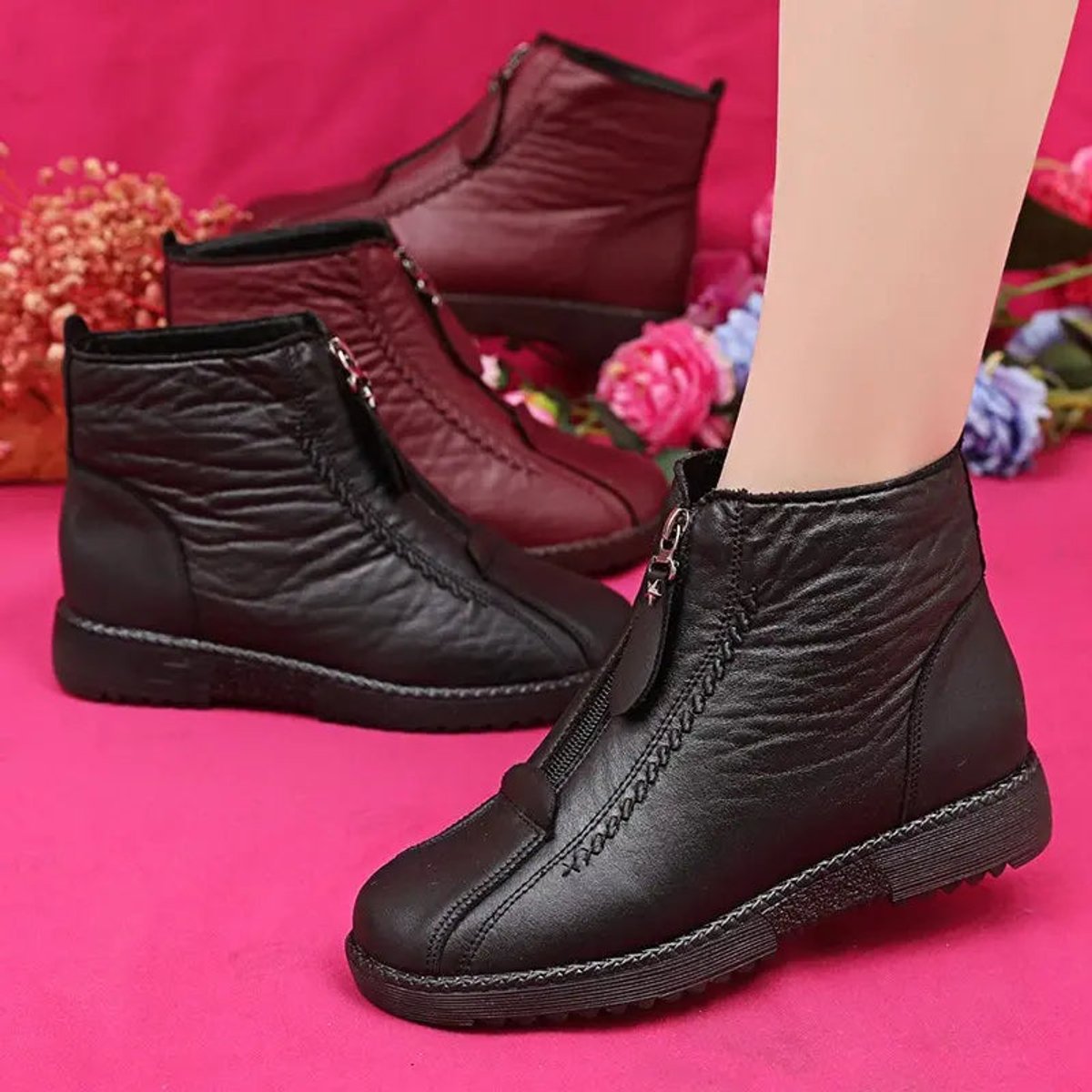 Bottines doublées à fermeture éclair pour femmes