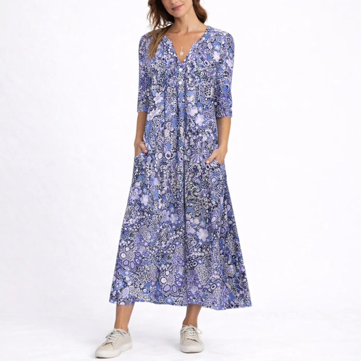 Robe Midi À Imprimé Fleuri Avec Col V Pour Femme | Idéale Pour L'automne