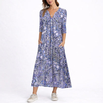Robe Midi À Imprimé Fleuri Avec Col V Pour Femme | Idéale Pour L'automne